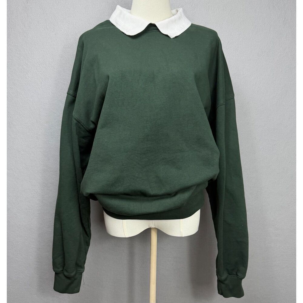 Brandy Melville John Galt Green Collared Crewneck Sweatshirt Oversized